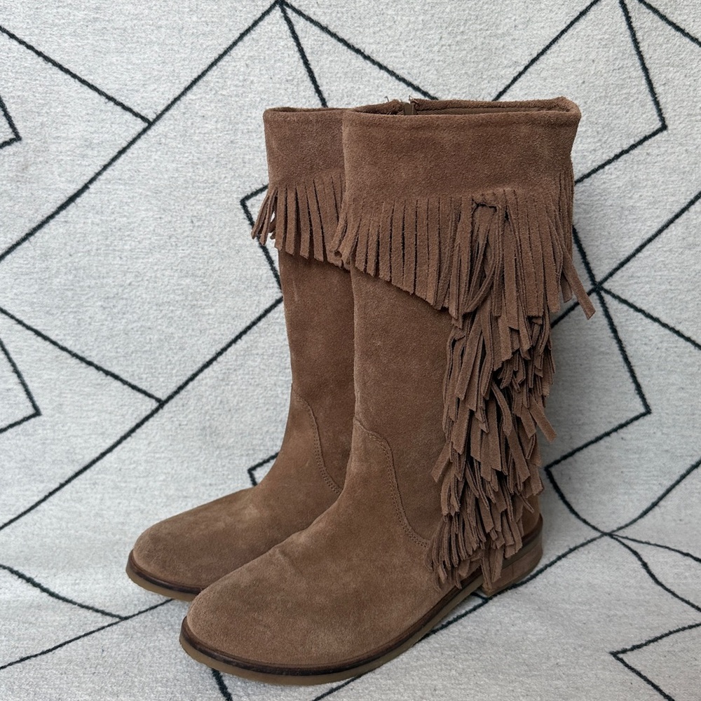 Girls Zara Brown Suede Fringe Boots